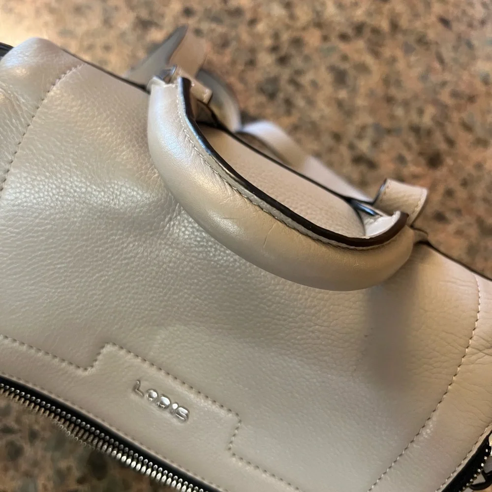Lodis Light Gray/Cream Leather Backpack - Picture 4 of 11